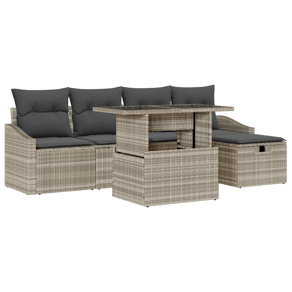 Garten-Sofa-Set mit Kissen 6 pcs Hellgrau Poly Rattan